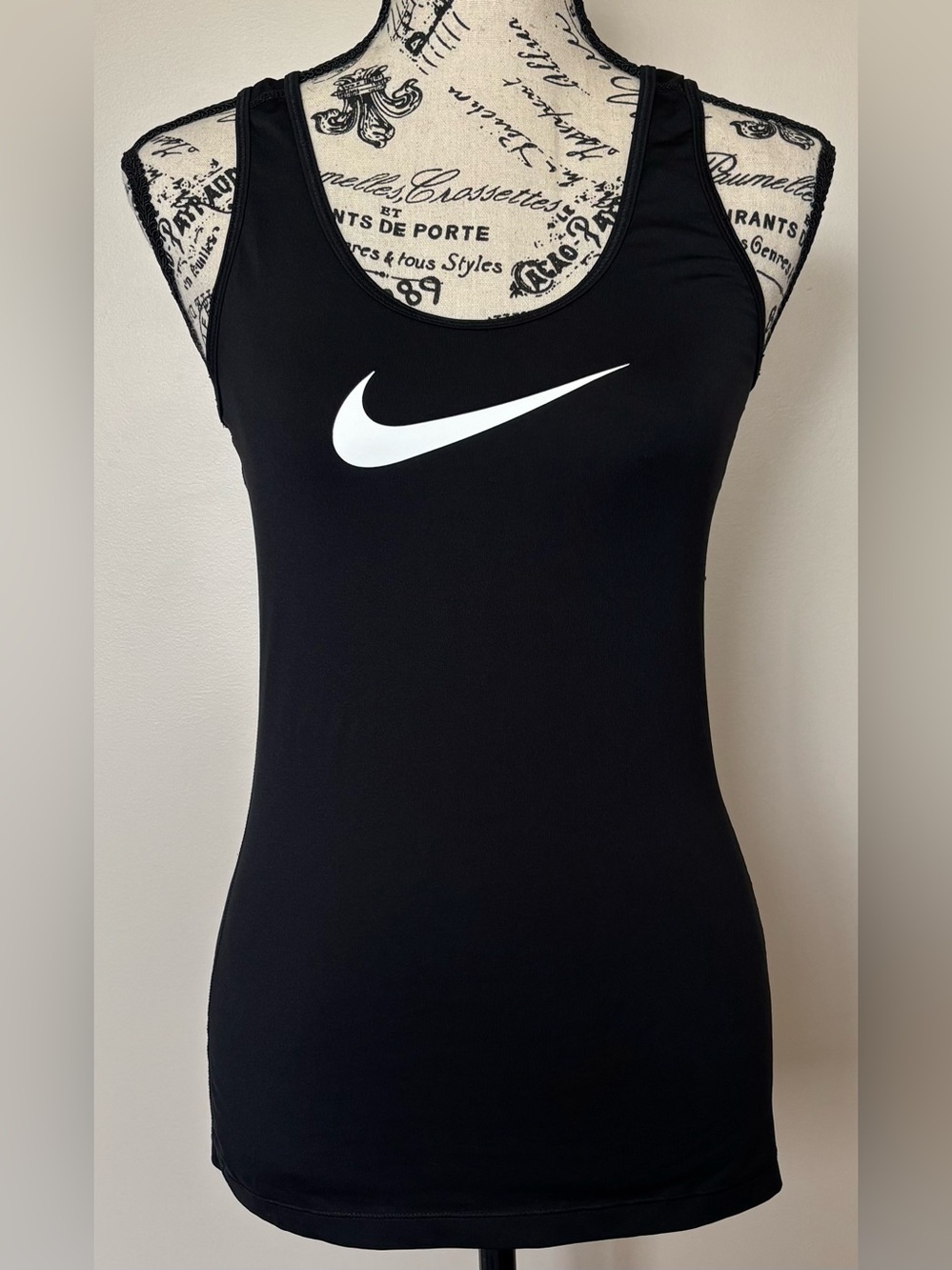 Nike Pro Black Racerback Tank Top with White Swoosh. Size S